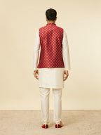 Manyavar Maroon Art Silk Foil Print Jackets