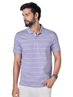 XYXX Linea Mens Stripe Cotton T-Shirt | Polo Collor Tshirts | Half Sleeves | Stripe-Slim Fit | Misty Lilac