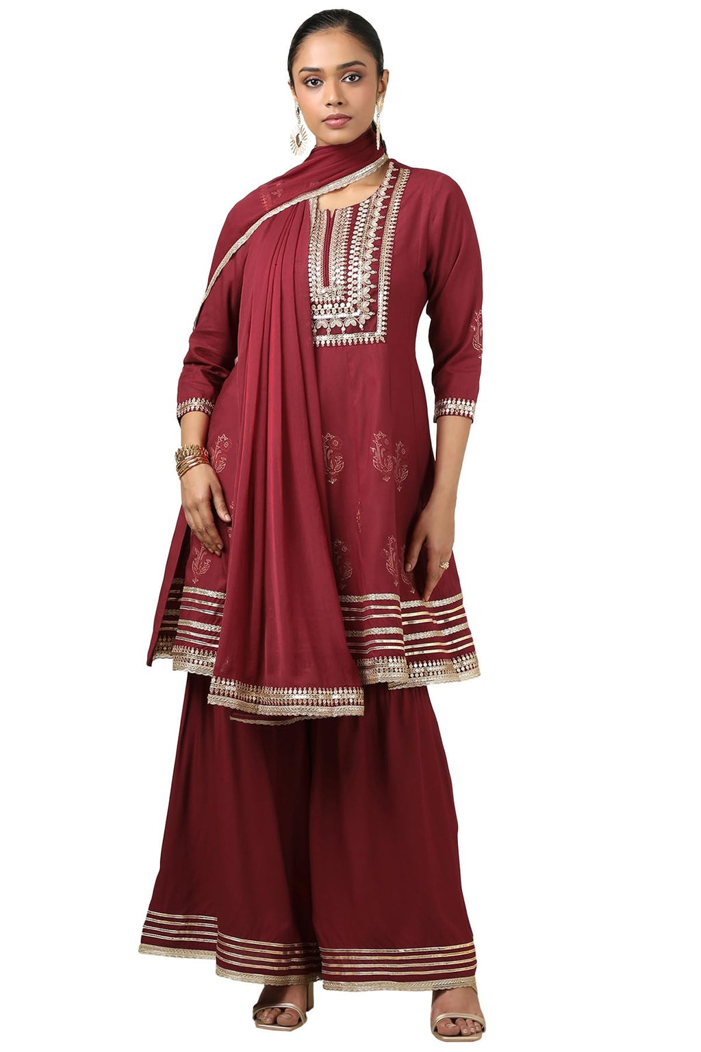 Soch Women Rayon Foil Print Suit Set with Sequins