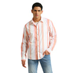 Pepe Jeans Cotton MenS Regular Fit Striped Shirts Peach Orange, Medium