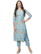 ANNI DESIGNER Womens Cotton Blend Straight Printed Kurta with Pant Set (Pahal Blue_XL_Blue_X-Large)