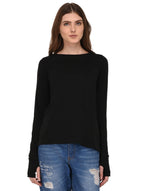 Rigo Full Sleeves Thumbhole Top for Women | Round Neck, Side Slits, Slim Fit Top for Women | Western Tops for Girls | Gym/Sports