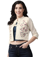 Aarika Womens Cream-Grey Colour Cotton Chikan Ethnic Jacket (JK-W-AK-516-CREAM-GREY-44)