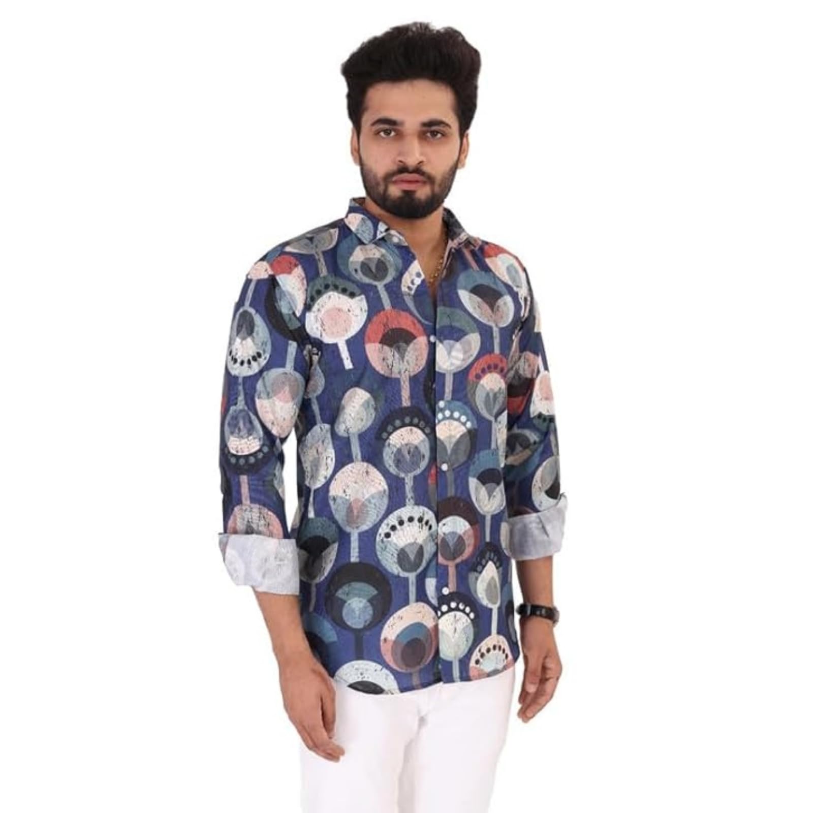 Brown Culture MenS Cotton Blend Abstract Print Shirt With Spread Collared Full Sleeves Standard Length And Button Down Closure 