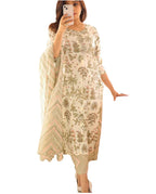 ANNI DESIGNER Womens Rayon Blend Straight Printed Kurta with Pant & Dupatta (Damlur Cream_M_Cream_Medium)