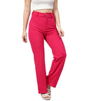 Kotty Womens High Rise Viscose Rayon Solid Trousers Rani Pink