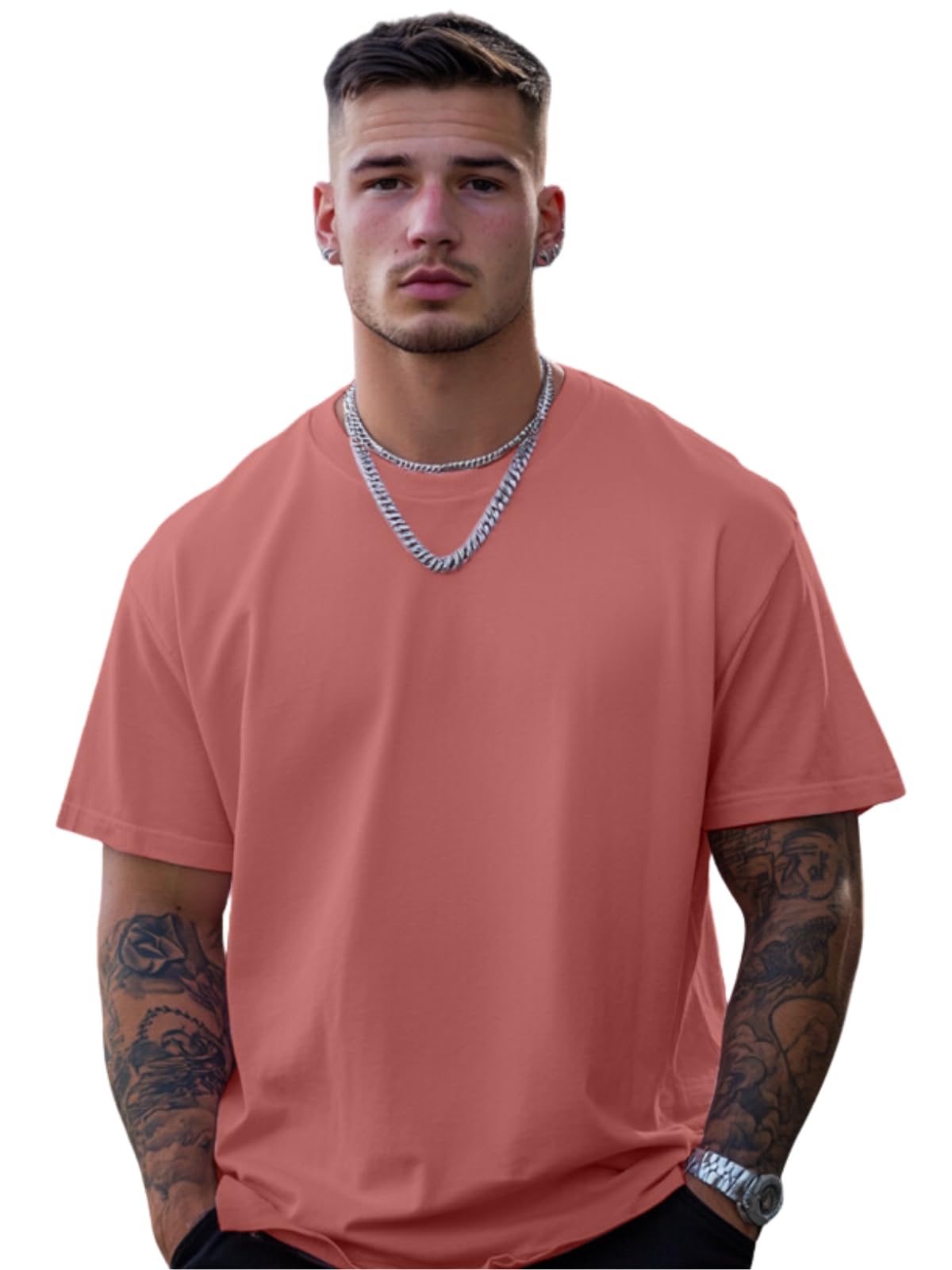 Veirdo Men's Cotton Short Sleeve Round Neck Oversized Fit Solid Soap Nut T-Shirt Men