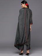 Libas Womens Self Design Silk Blend Straight Kurta With Trousers And Dupatta