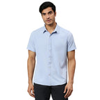 Thomas Scott Mens | Half Sleeve | Solid Plain Color | Regular Fit | Polyester Blend | Spread Collar | Casual | Shirts (Sky Blue_