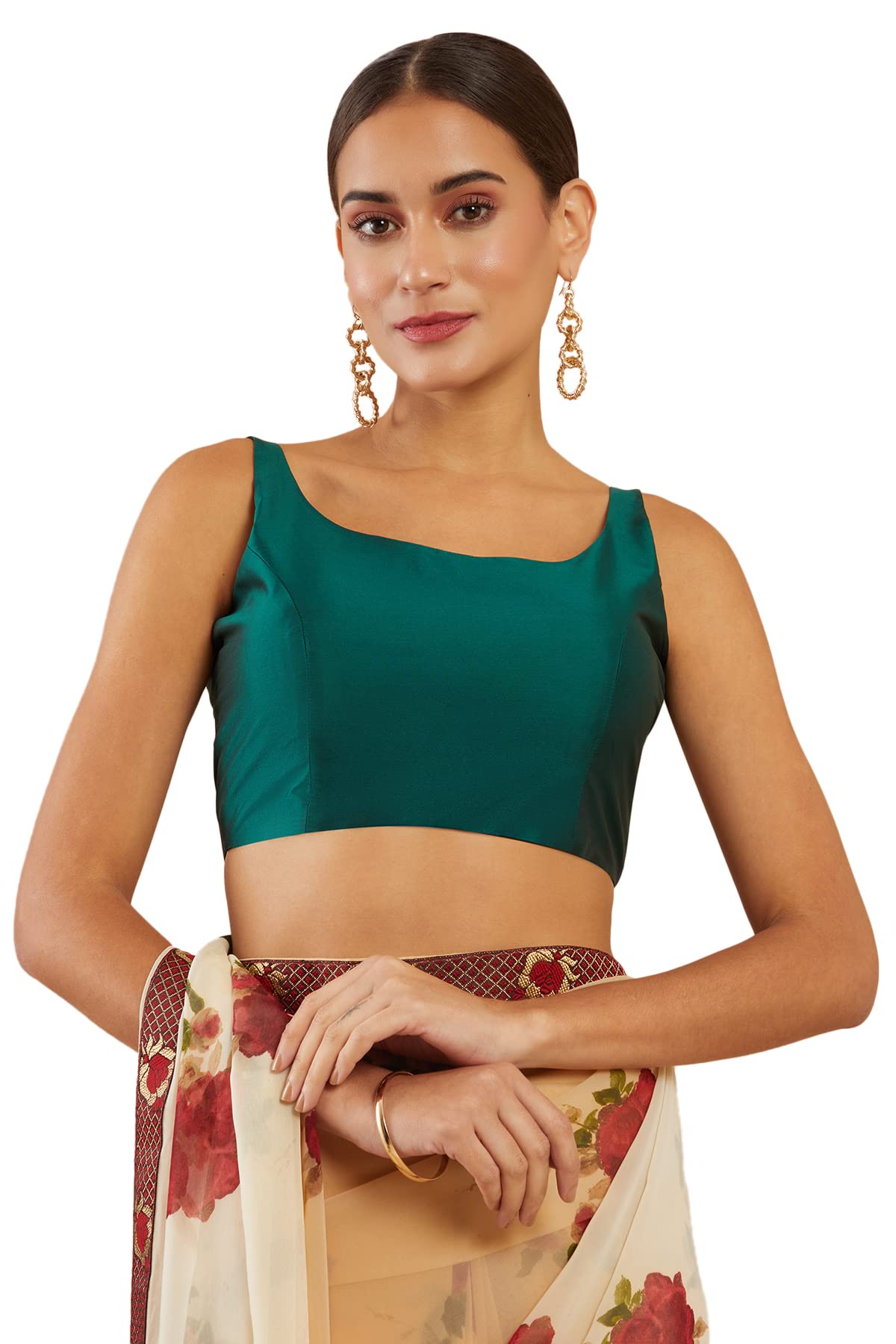 Soch Women Spaghetti Solid U-Neck Sleeveless Art Silk Blouse