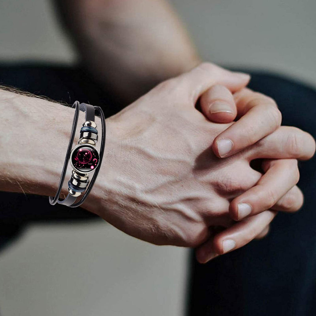 Dcfywl731 2Pcs Libra Zodiac Bracelets for Women 12 Constellations Multilayer Leather Bracelet Handmade Woven Zodiac Sign Wrap Wr