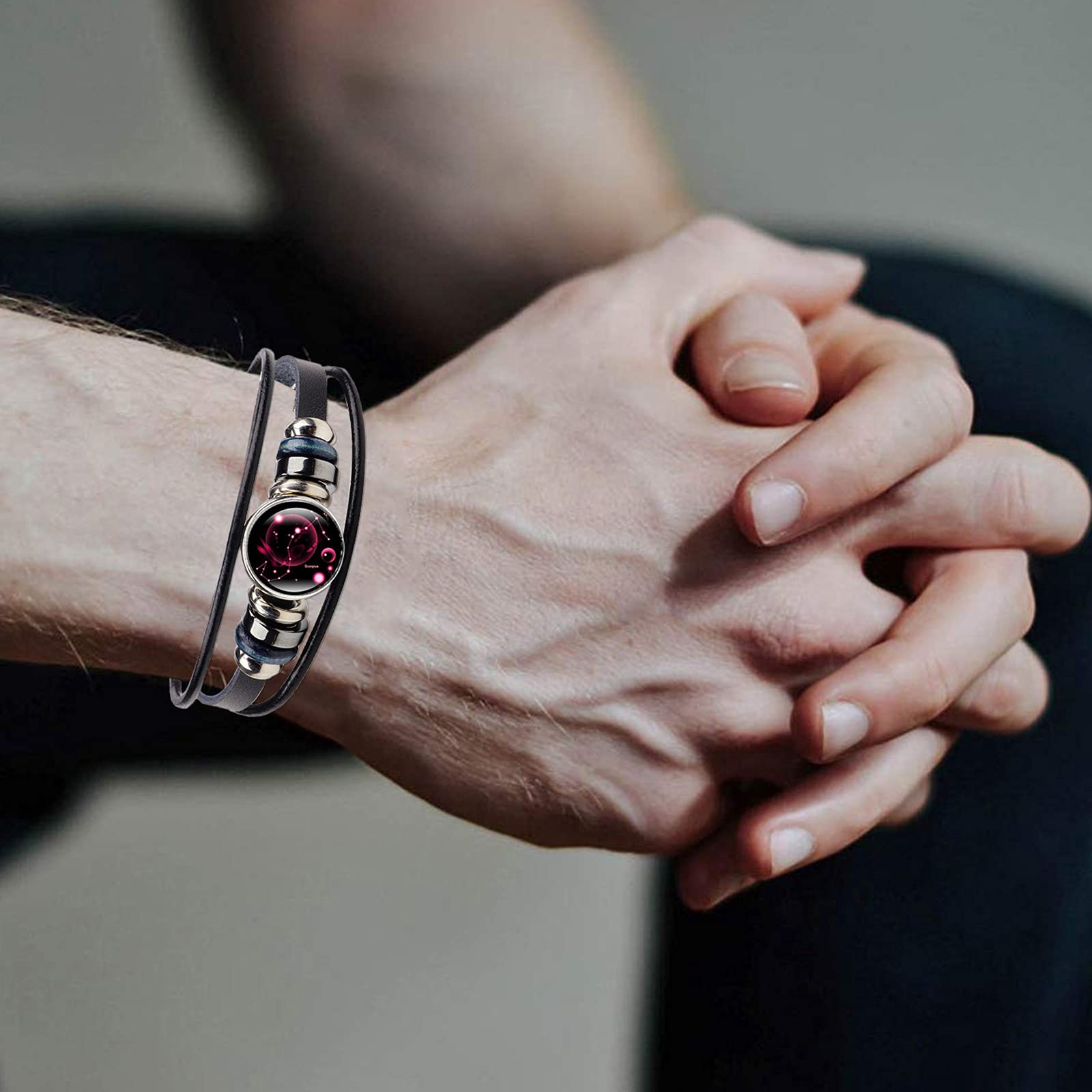 Dcfywl731 2Pcs Libra Zodiac Bracelets for Women 12 Constellations Multilayer Leather Bracelet Handmade Woven Zodiac Sign Wrap Wr