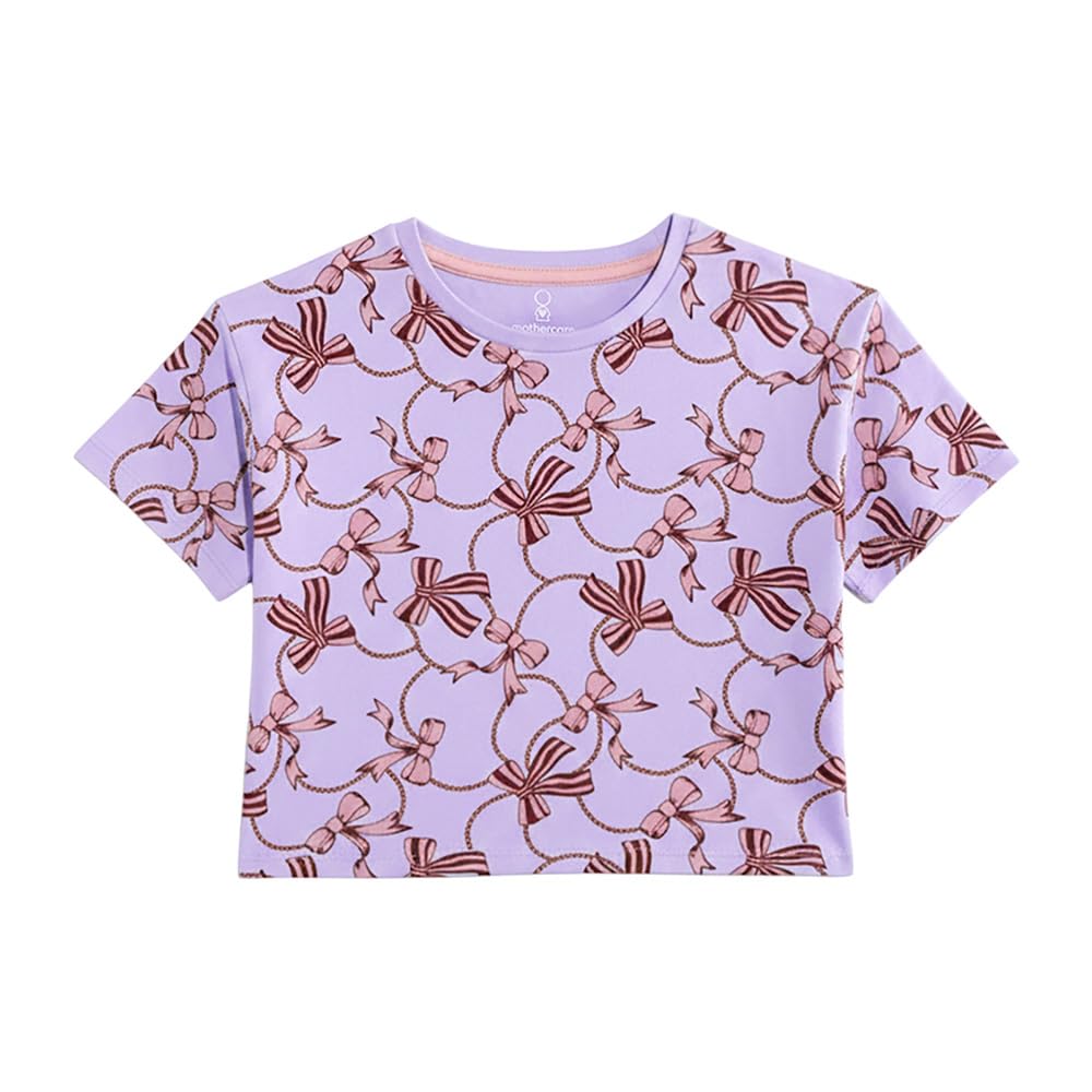 Mothercare Girls Heart and Bow Printed Short Sleeves TShirt  Lavendar 18-24