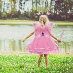 VOWOV Halloween Girls Dress Up Princess Fairy Costume Set with Dress, Wings, Wand and Headband for Children Ages 3-10