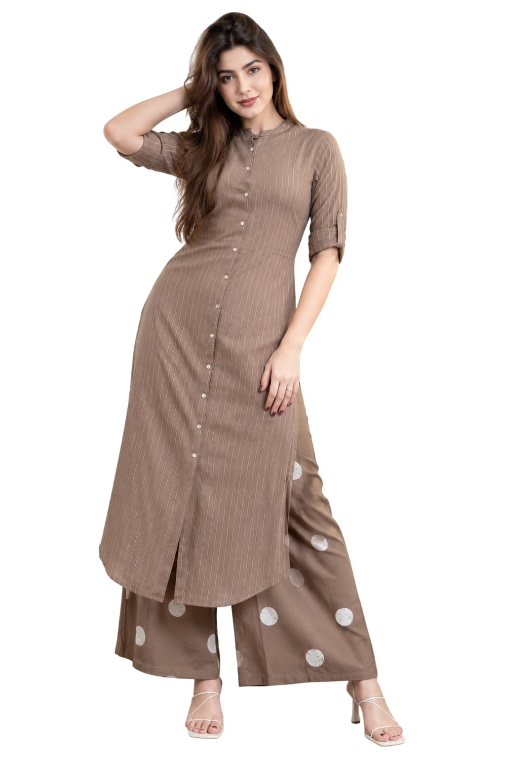 Celary WomenS Kurtas & Kurtis|Striped Straight Kurti With Printed Palazzo Pants|Ethnic Kurti Set For Woman|Casual Suit Set For  2