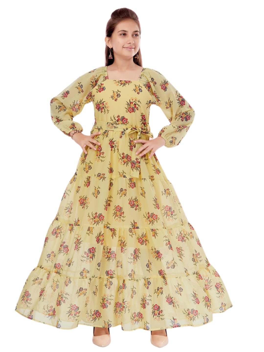 Aarika Girls Yellow Color Georgette Dress (SP-MD-22134-YELLOW-32)