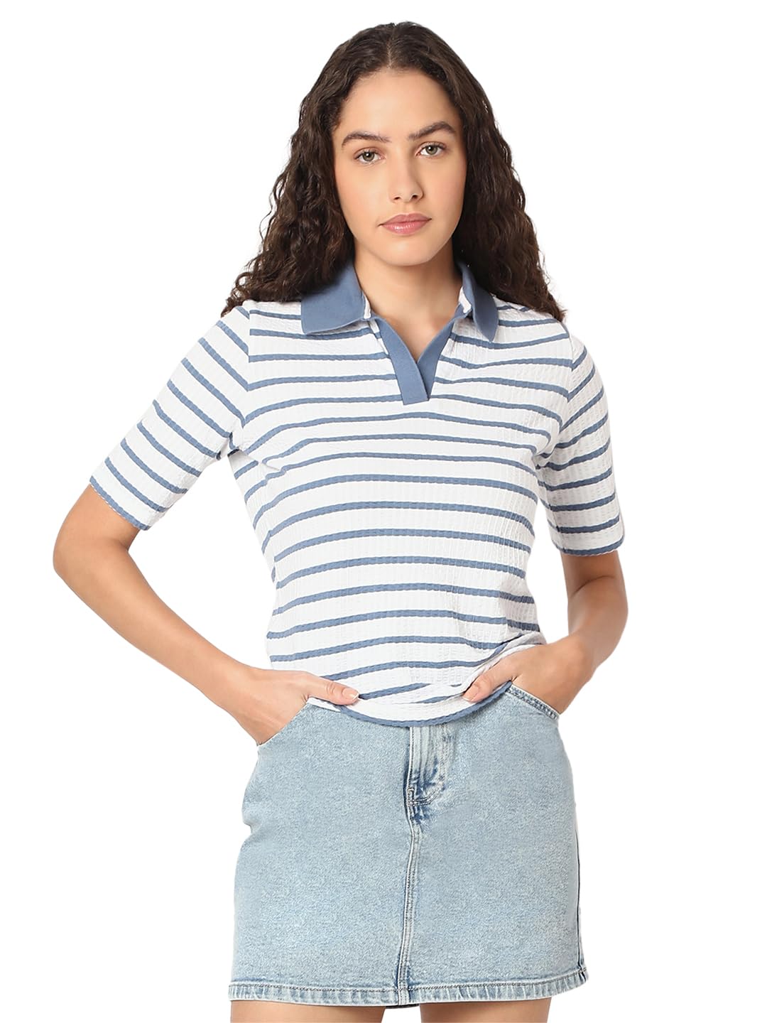 Vero Moda Women Blue Regular Fit T-Shirt