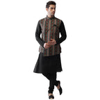 Kisah Men Printed Kurta Jacket Set, Full Sleaves, Knee Length, Straight, Regular Fit, Mandarin Collar Ethnic Wear