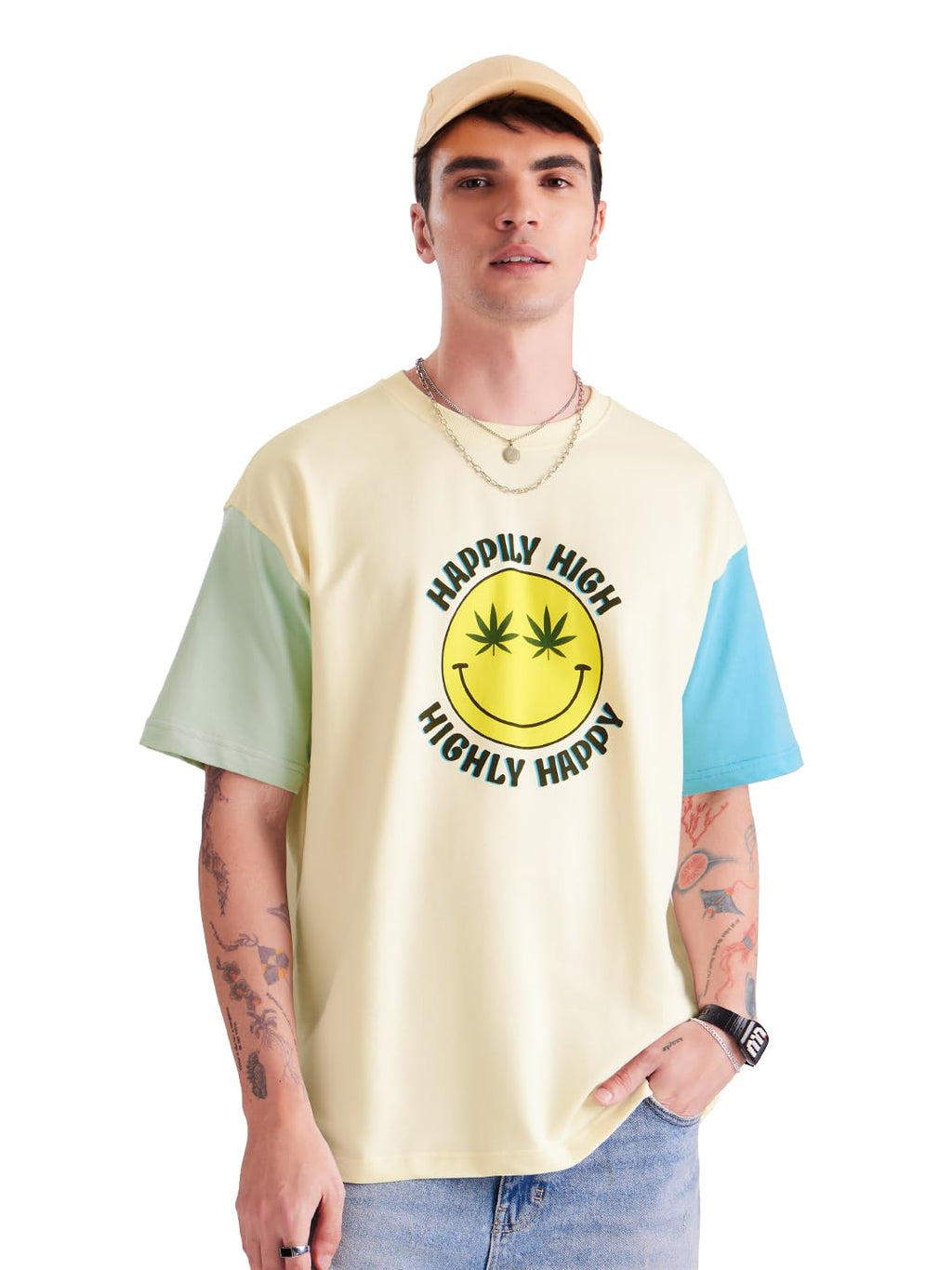 The Souled Store Original Happy High Oversized T-Shirts for Men White