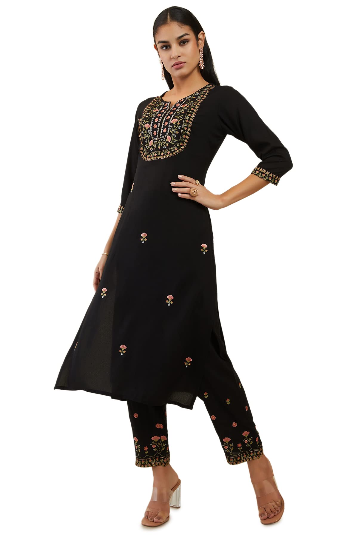 Soch Women Rayon Floral Embroidered Straight Fit Kurta Set