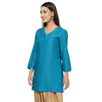 Fabindia Viscose Tussar Zari Stitch Tunic (Teal-10696929)