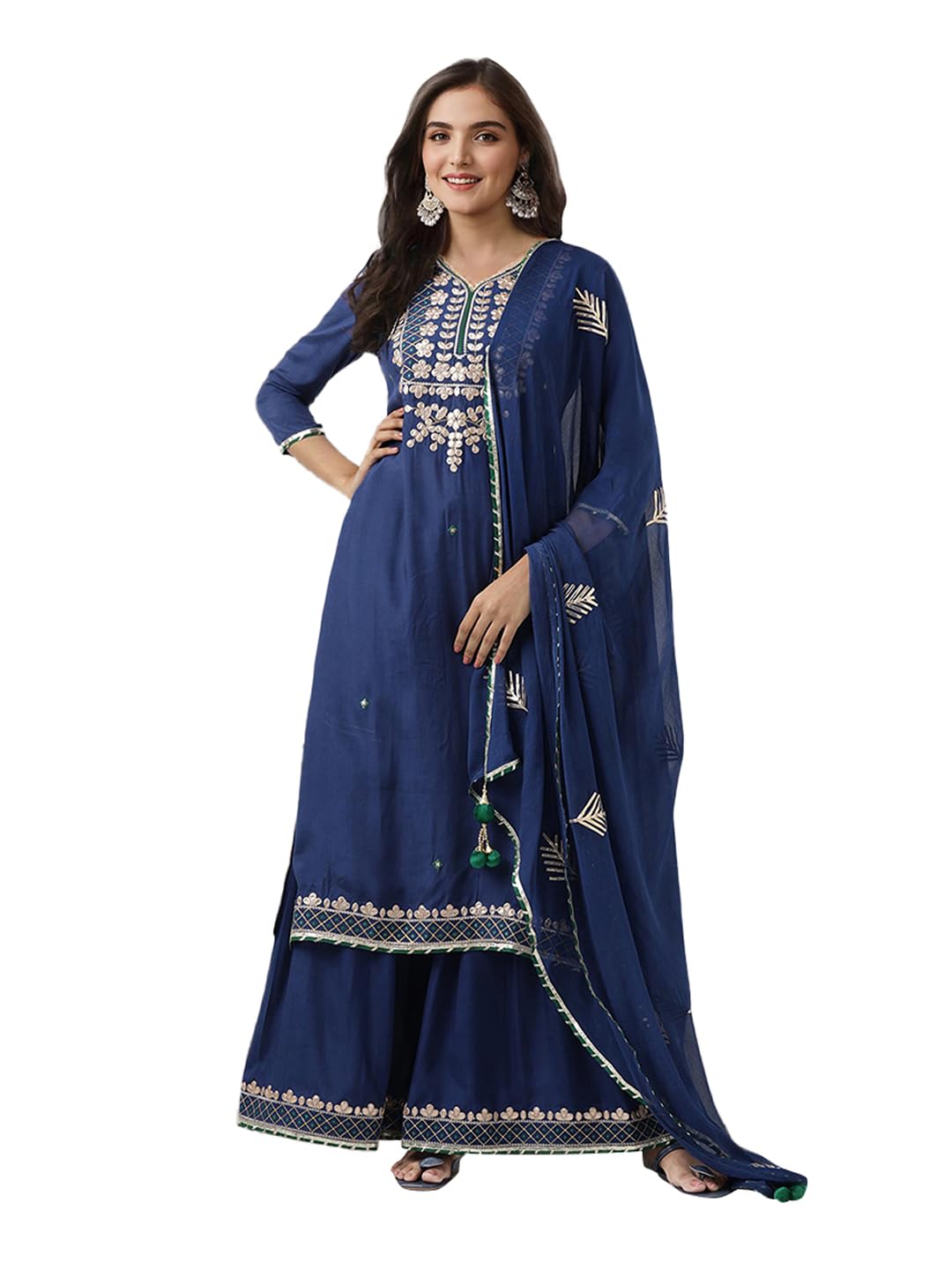 Ishin Gotta Patti Detail Straight Kurta With Sharara And Dupatta