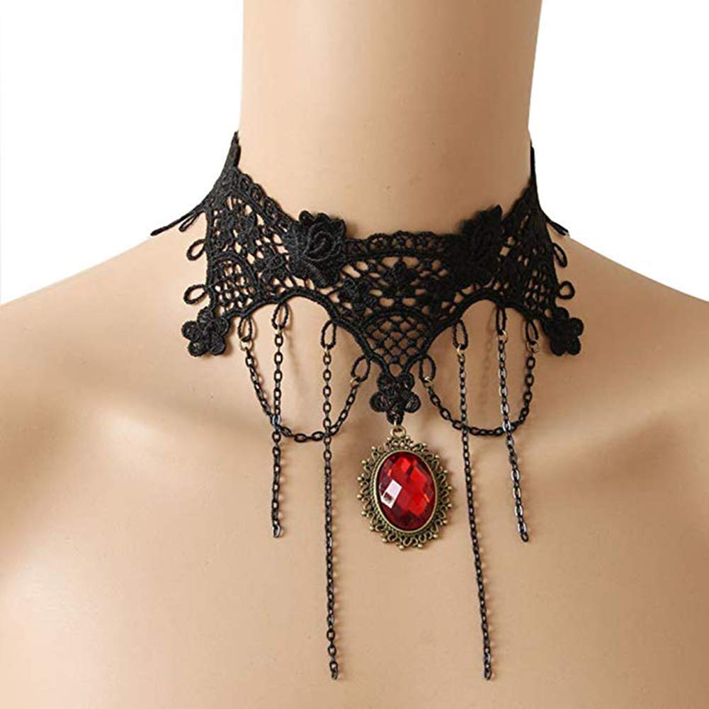 iWenSheng Halloween Costumes Jewelry for Women - Steampunk Black Lace Choker Necklace Gothic Jewelry Accessories, Vampire Choker