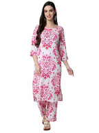 Rytras Women'S Cotton Printed Straight Kurta And Pant Set(Pink,S)