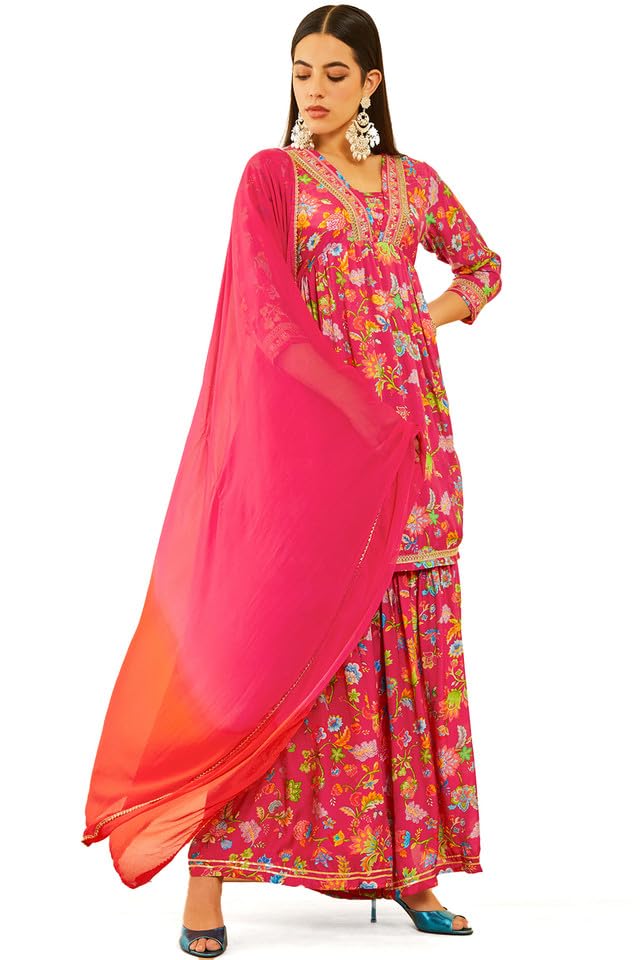 Soch Women Muslin Floral Printed Sharara Suit Set with Sequinned Details