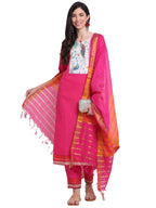 ANNI DESIGNER Women's Cotton Straight Kurta with Palazzo & Dupatta (Been Pink_M_Pink_Medium)