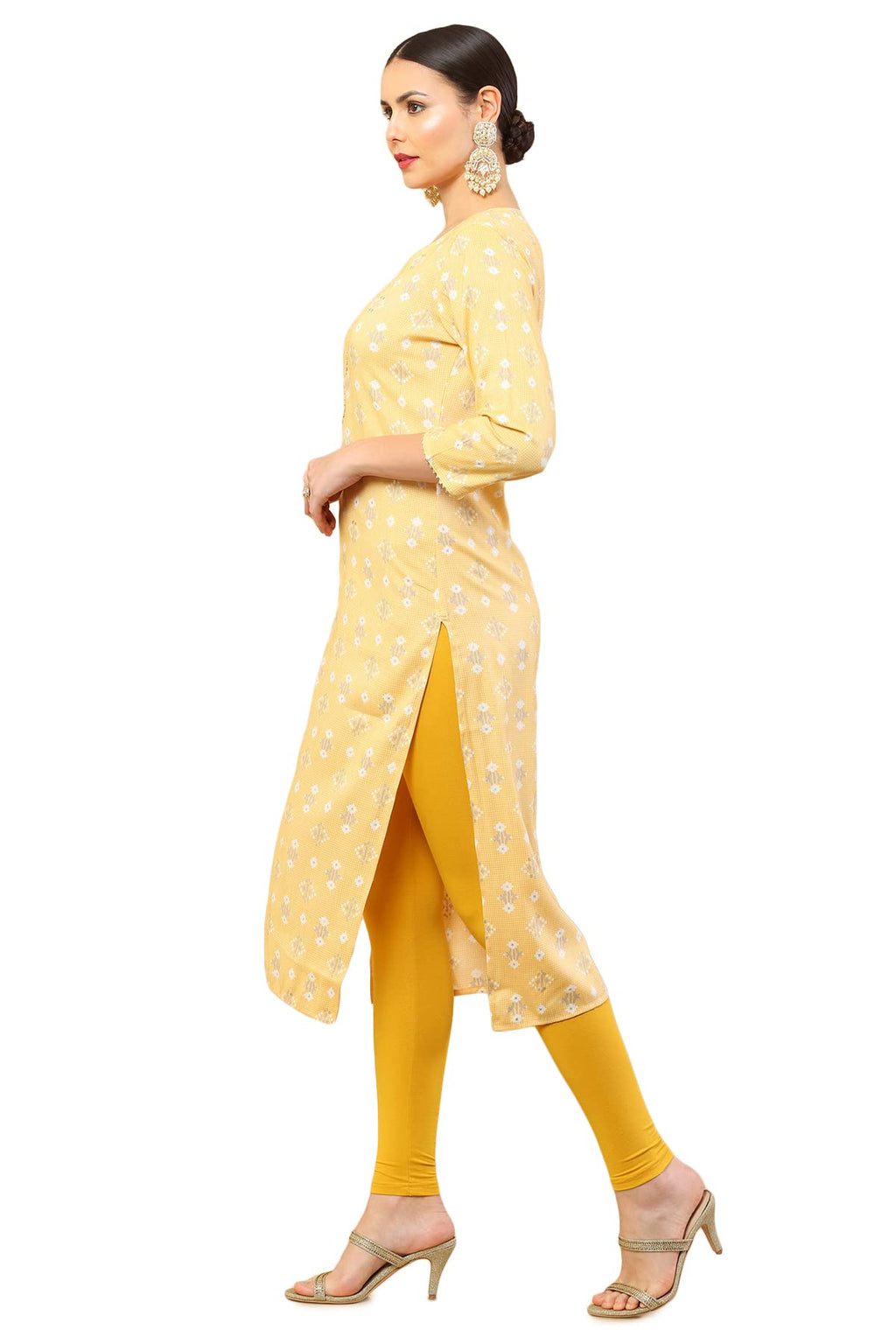 Soch Mustard Rayon Kurta With Printed Designs And Gota Patti