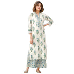 ANNI DESIGNER Womens Rayon Viscose Straight Printed Kurta with Palazzo (Kumbh White_S_White_Small)