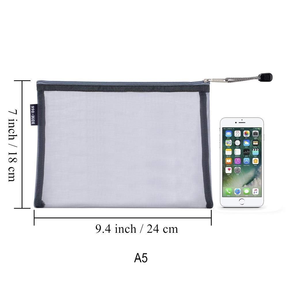 HRX Package Nylon Mesh Cosmetic Bags Zippered, 6PCS A5 Makeup Travel Cases Organizer Pouches for Purse Diaper Bag Office Station