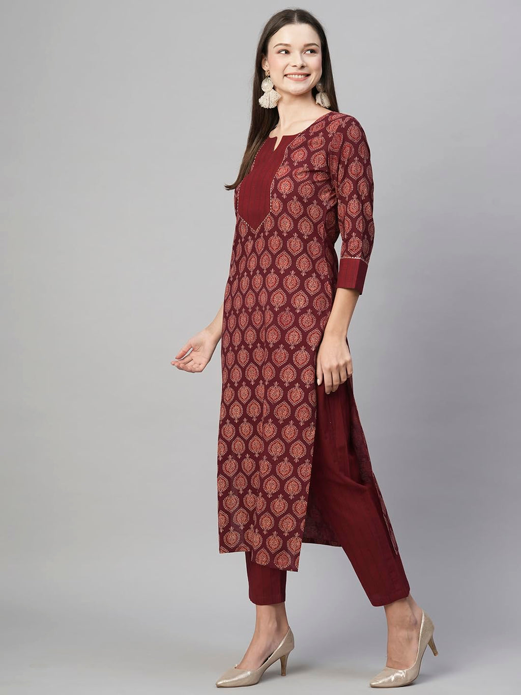 ANNI DESIGNER Womens Cotton Blend Staright Printed Kurta with Pant (Garima Maroon_3XL_Maroon_XXX-Large)