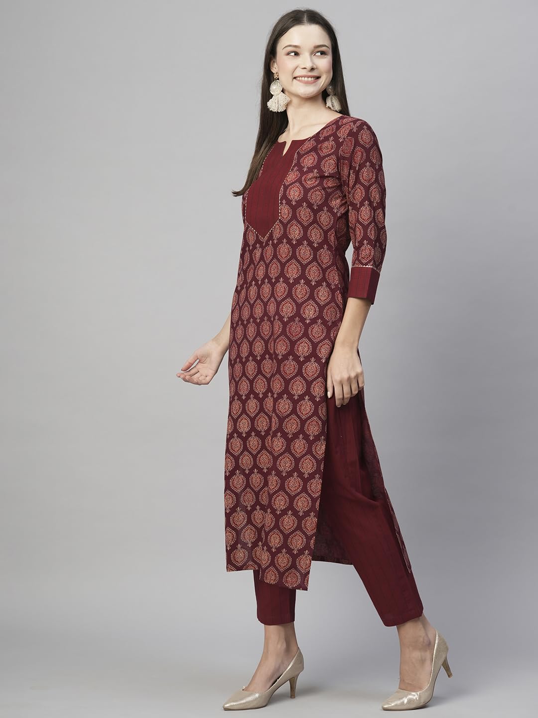 ANNI DESIGNER Womens Cotton Blend Staright Printed Kurta with Pant (Garima Maroon_3XL_Maroon_XXX-Large)