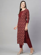 ANNI DESIGNER Womens Cotton Blend Straight Printed Kurta with Pant (Garima Maroon-NW_L_Maroon_Large)
