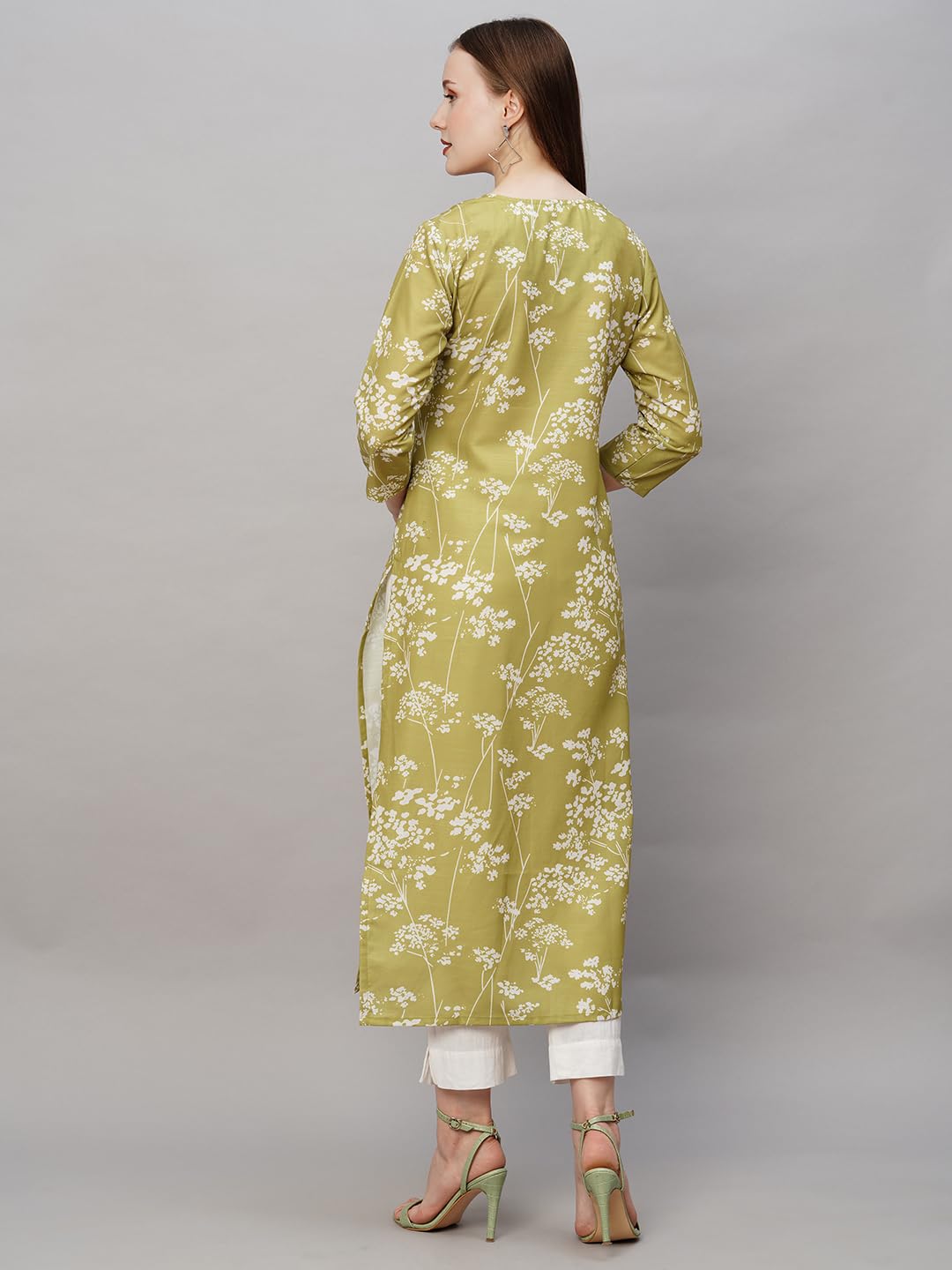 ANNI DESIGNER Womens Cotton Blend Chikankari EmbroideGreen Straight Kurta (Rutika-Mehandi_3XL_Green_XXX-Large)