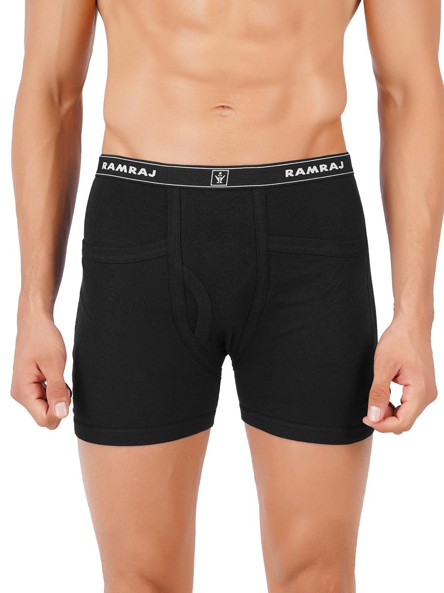 Ramraj Cotton Men Fine Jersy Pocket Trunk Black Softex (2Pcs Pack)100 Cm 100 cm