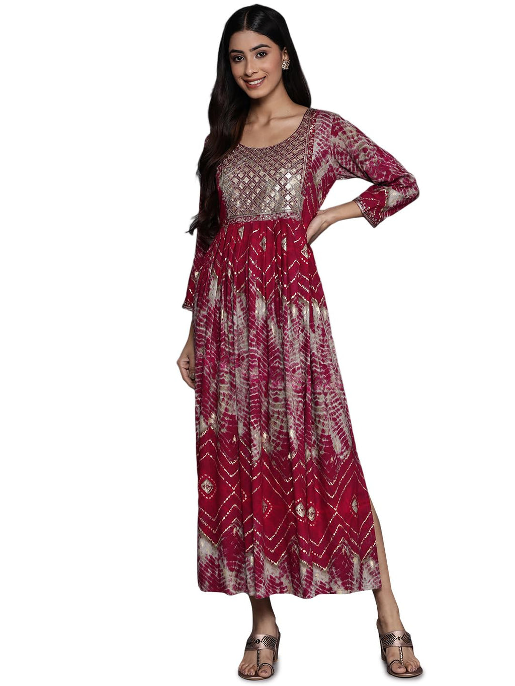 Libas WomenS Viscose Rayon Fit And Flare Maxi Casual Dress (23737O_Magenta