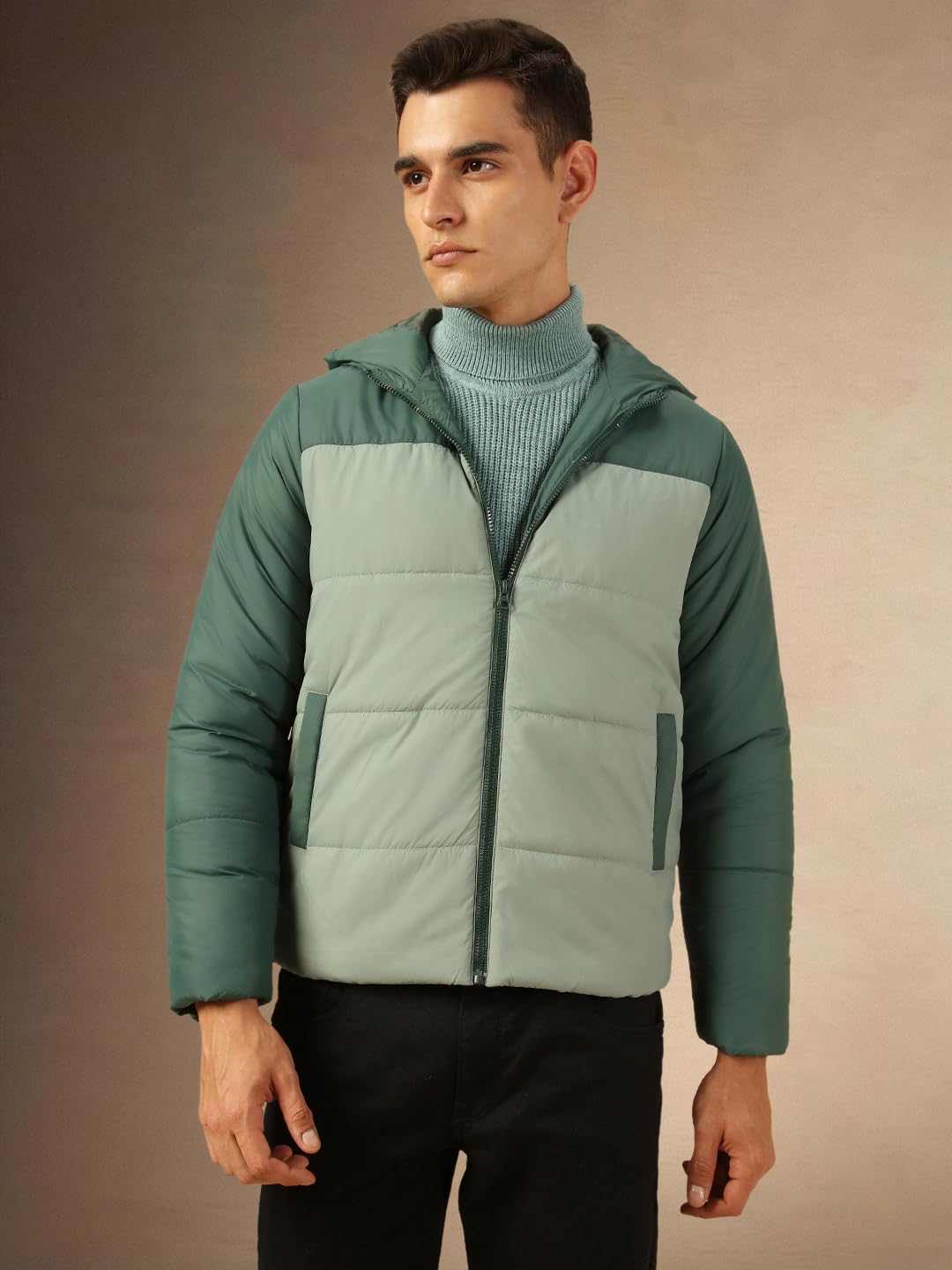 Dennis Lingo Men Regular Fit Ployseter Colorblock Full Sleeves Hooded Padded Jackets