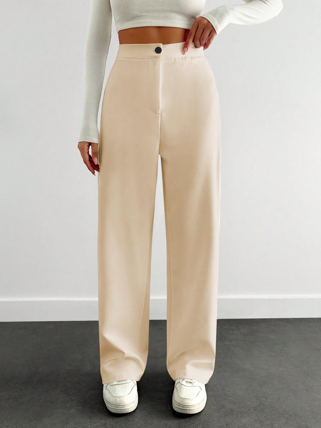 Toochki High Waist Trousers for Women  Korean Style Formal Pants | Elegant Workwear for Office, College & Events Beige