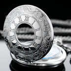 Tiong Vintage Pocket Watch Roman Numerals Scale Blue Starry Night Moon Dial Christmas Graduation Birthday Gifts Fathers Day(Silv
