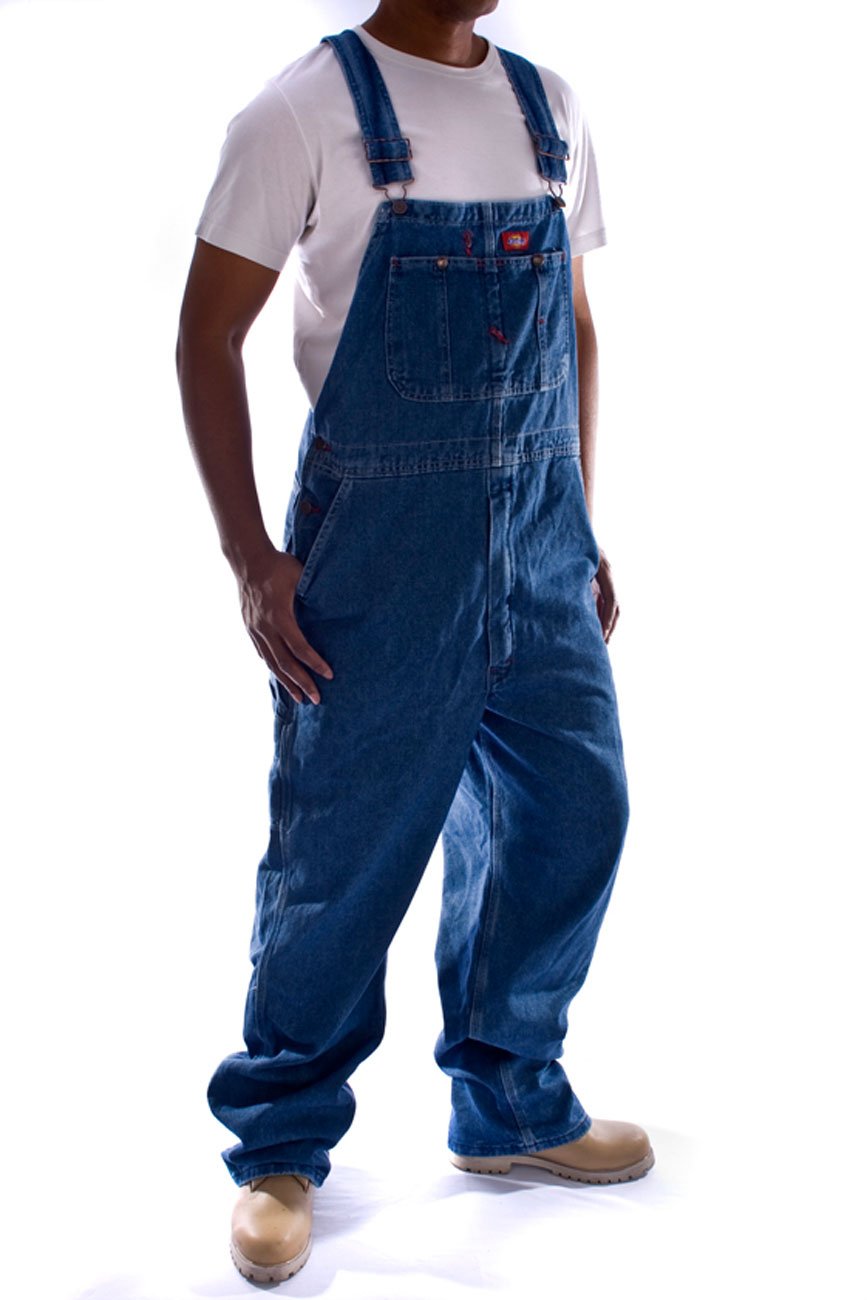 Dickies Men's Denim Bib overalls and coveralls workwear apparel, Stone Washed Indigo Blue, 34W x 30L US