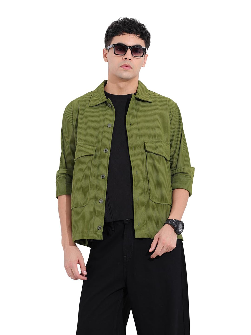 The Indian Garage Co Mens Boxy Fit Solid Cutaway Collar Long Sleeves Street Shirt