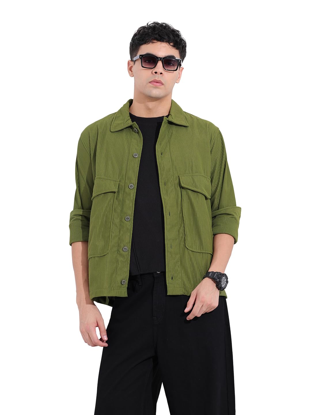 The Indian Garage Co Mens Boxy Fit Solid Cutaway Collar Long Sleeves Street Shirt
