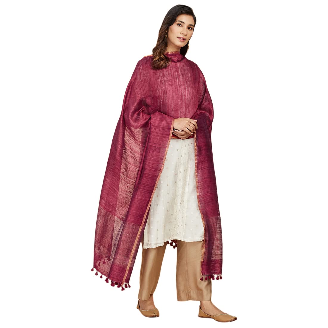 Fabindia Red Silk Woven WomenS Dupatta | Free Size | 2.5M X 92Cm