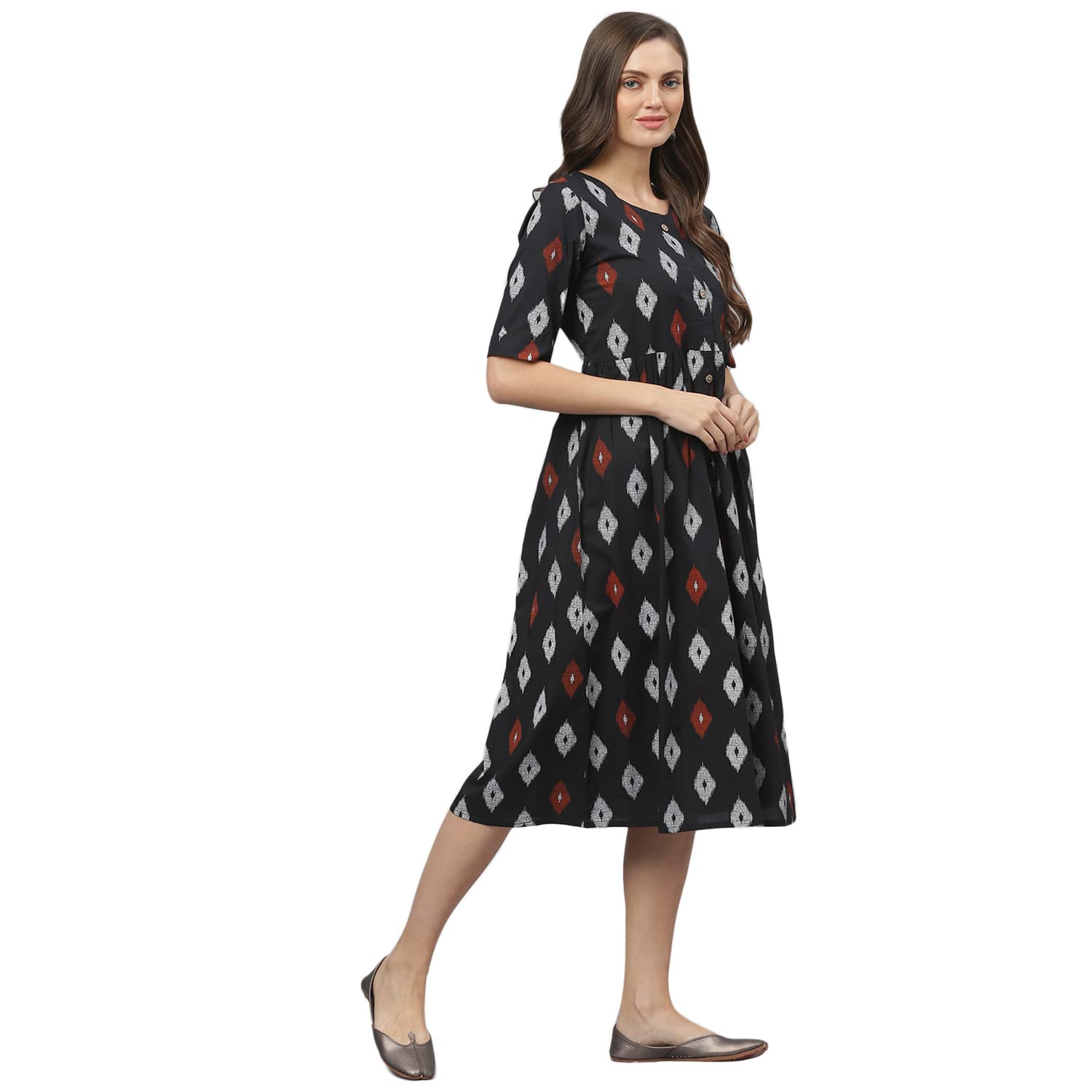 Stylum WomenS Ikat Print Cotton Flared Kurta