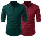 Finivo Fashion Combo Of MenS Regular Fit Cotton Blend Solid Full Sleeves Kurta | Short Kurta For Men (Pack Of 2)