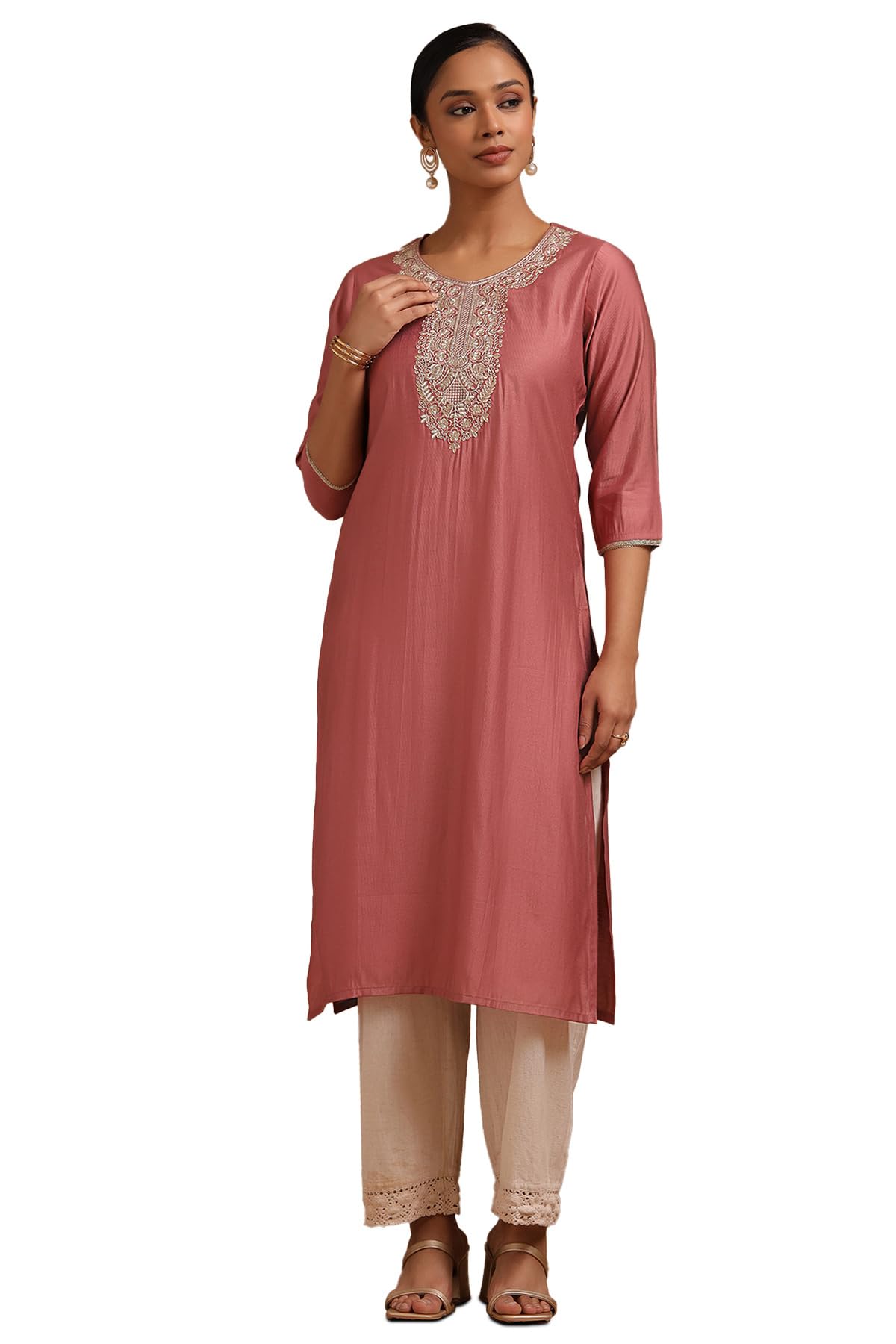 Soch Women Linen Embroidered Kurta with Zari