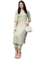 ANNI DESIGNER Womens Cotton Blend Straight Printed Kurta with Pant (Babita Green_XL_Green_X-Large)